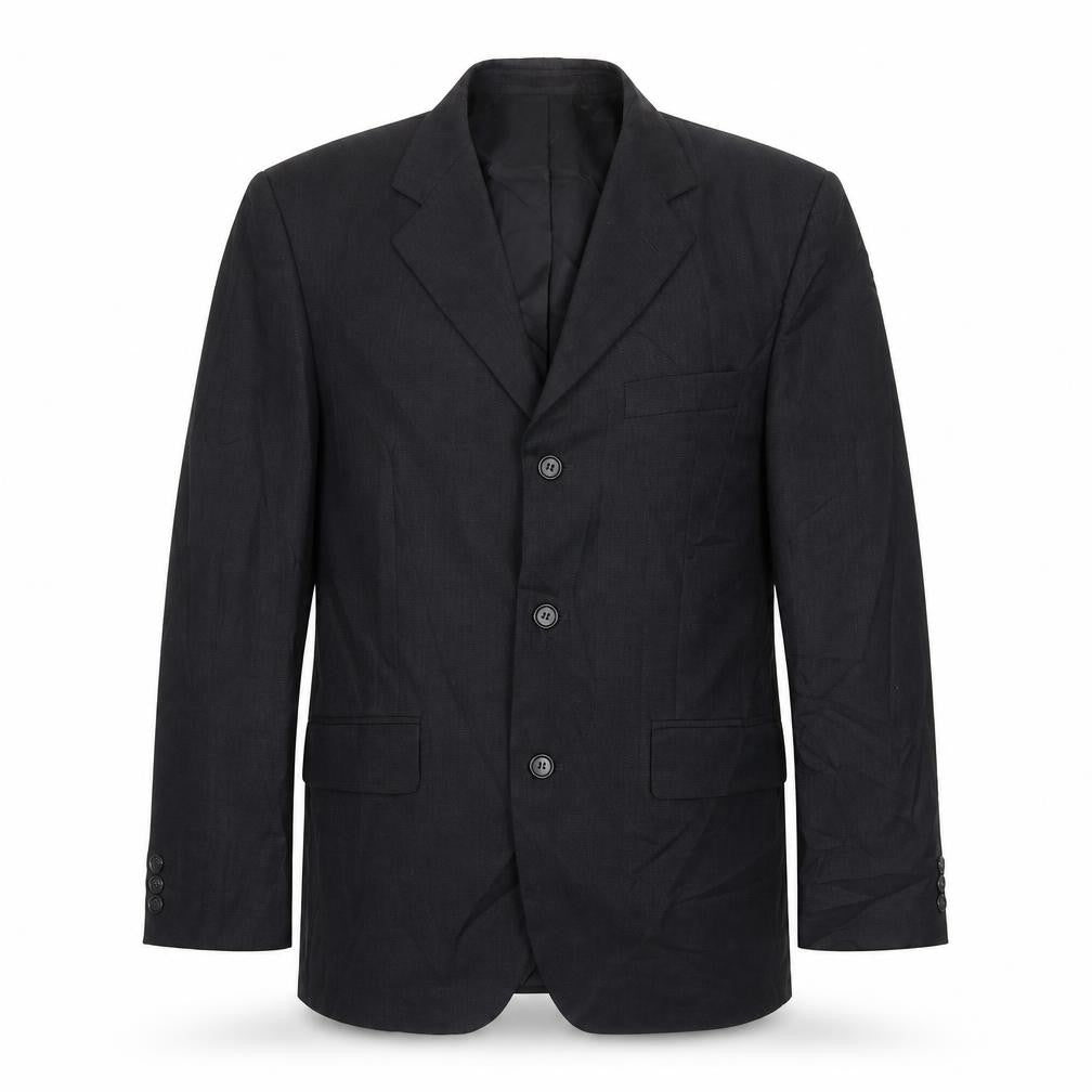 Front view of Burton men’s black blazer, 40 regular fit single-breasted