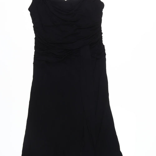 Coast Women's Black V-Neck Size 14 Sleeveless Ruched Dress