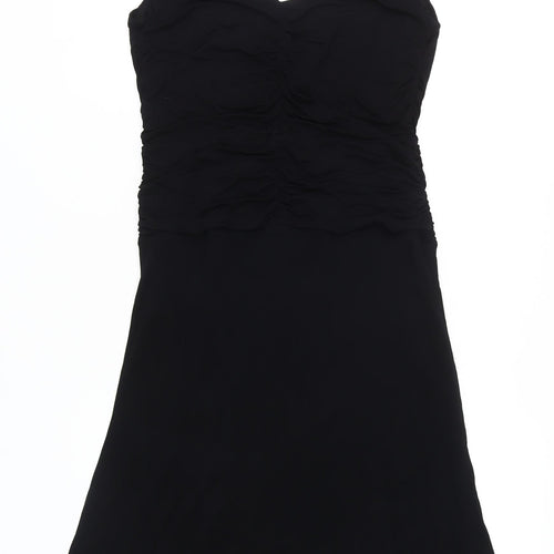 Coast Women's Black V-Neck Size 14 Sleeveless Ruched Dress