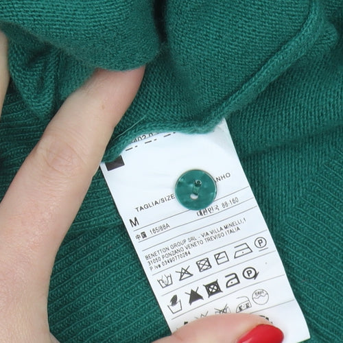 Benetton Women's Green Wool Cardigan M - Elegant Knitwear