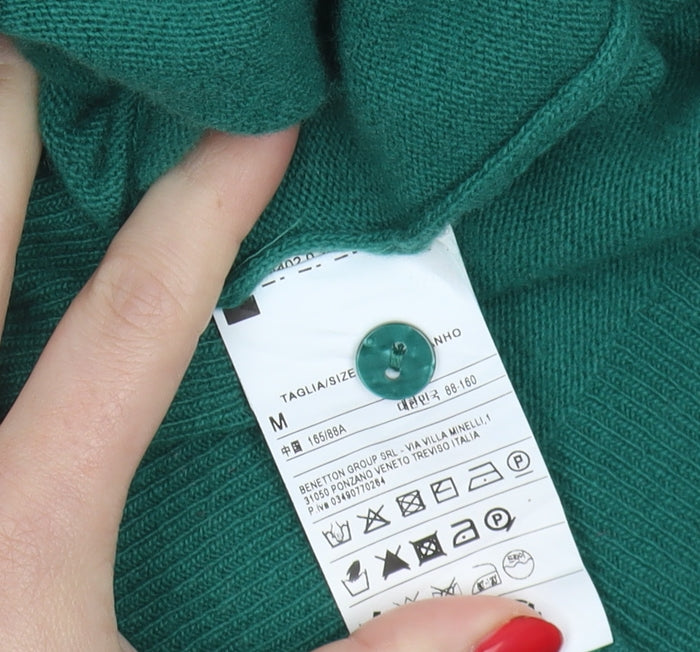 Benetton Women's Green Wool Cardigan M - Elegant Knitwear