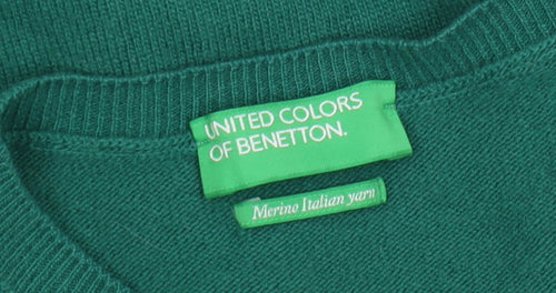 Benetton Women's Green Wool Cardigan M - Elegant Knitwear