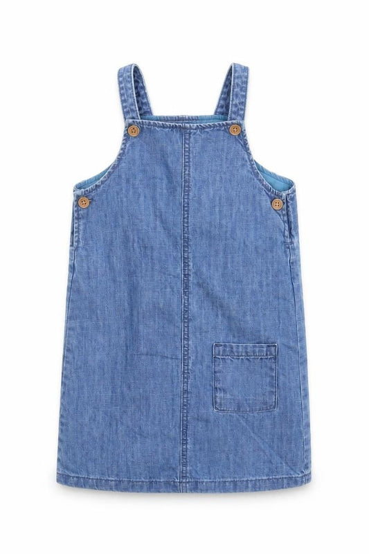 Front view of Marks & Spencer Blue Denim Jumper Dress, 18-24 Months
