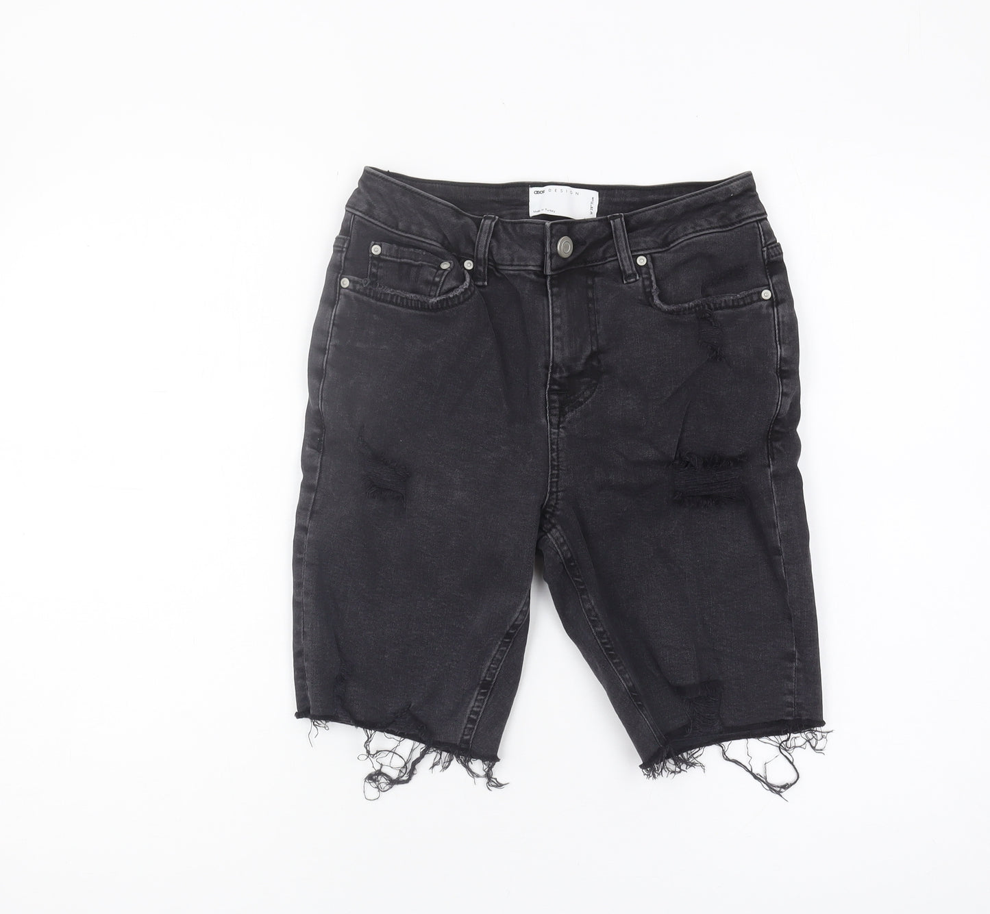 ASOS Men's Black Denim Distressed Shorts, Size 28, Slim Fit