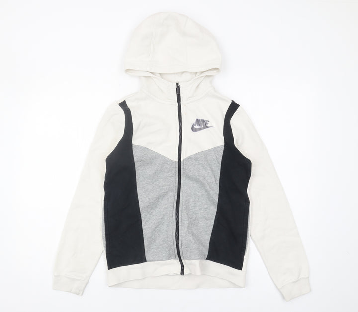 Nike Boys White Full Zip Hoodie M - Sports Casual Gym
