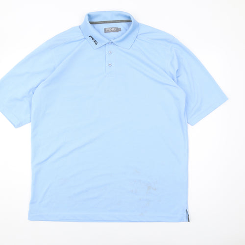 PING Men's Blue Large Polo Shirt Short Sleeve Golf