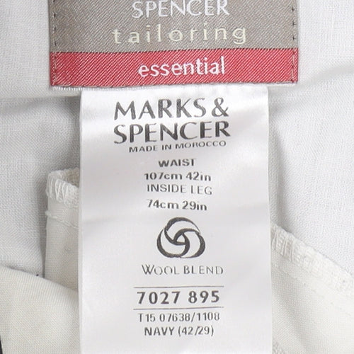 Marks and Spencer Men's Navy Wool Blend Trousers Size 42/29