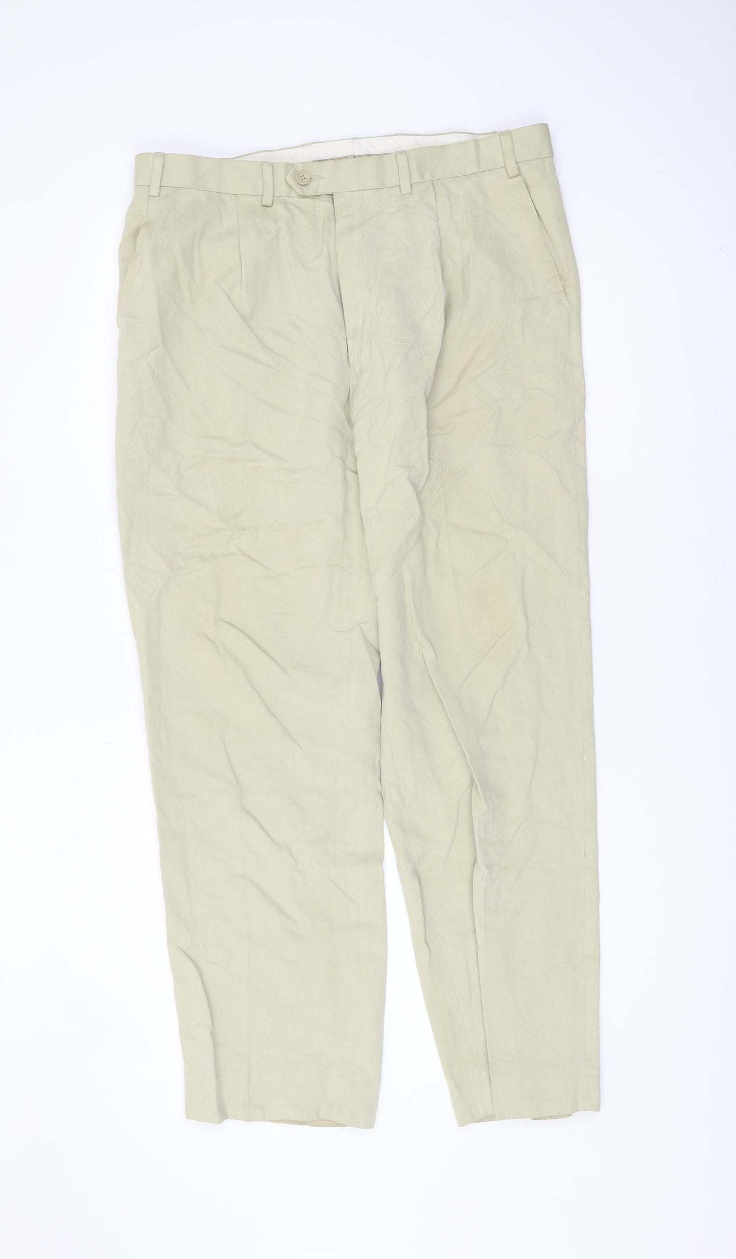 Marks and Spencer Men Beige Linen Chino Trousers 36R
