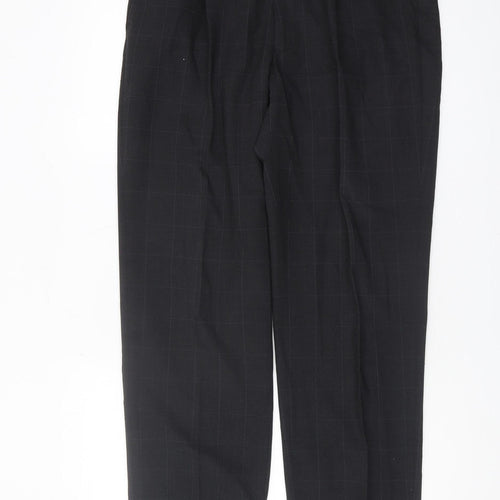 Marks and Spencer Black Check Pleated Dress Trousers - Size 34