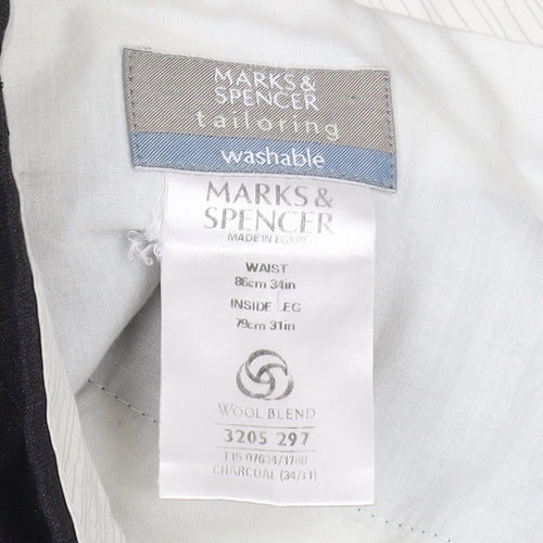 Marks and Spencer Black Check Pleated Dress Trousers - Size 34