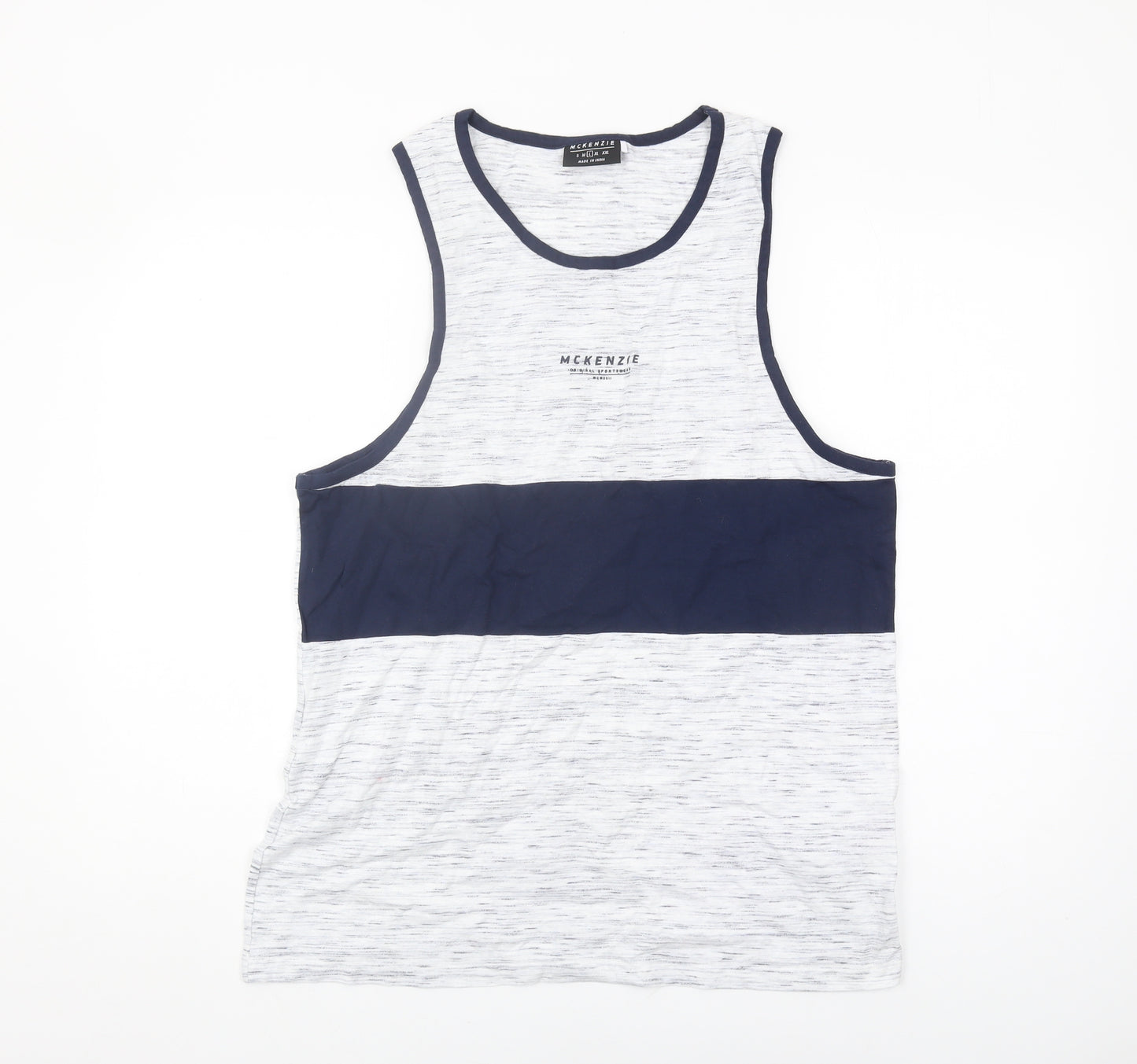 McKenzie Men's Blue Colourblock Sleeveless T-Shirt - L