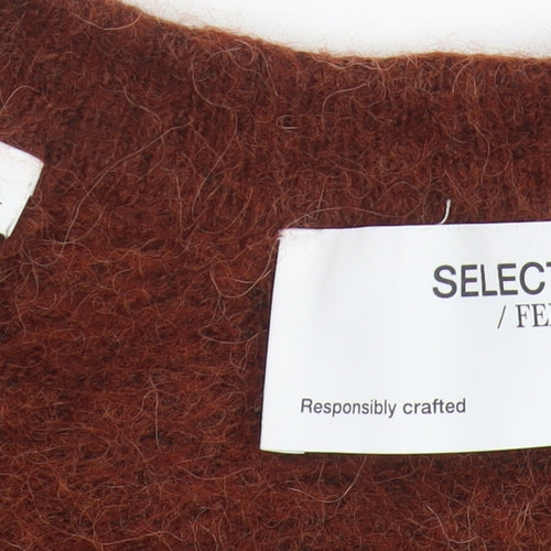 Selected Femme Women's Brown V-Neck Pullover Jumper L