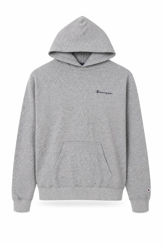 Front view of Champion Men's Grey Pullover Hoodie Small