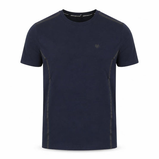 Front view of Born Rich Men's Blue Slim Fit Gym T-Shirt M