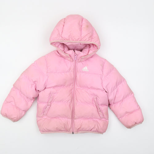 Adidas Girls Pink Puffer Jacket 4-5 Years Hooded Lined