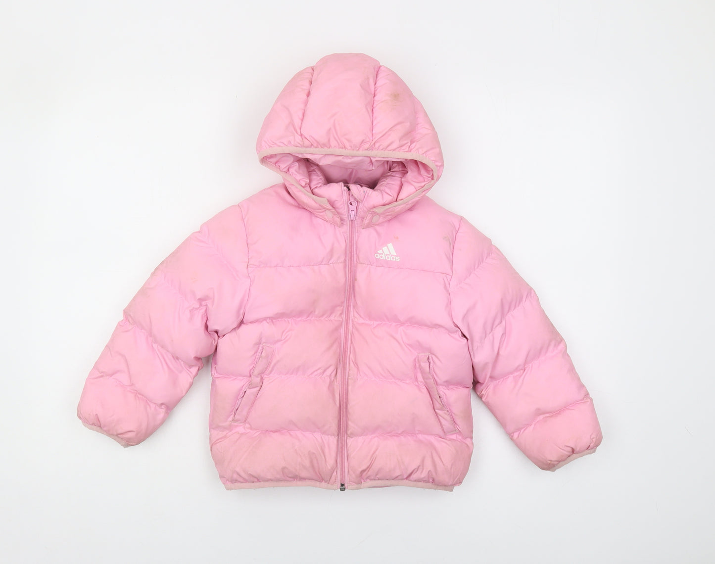 Adidas Girls Pink Puffer Jacket 4-5 Years Hooded Lined