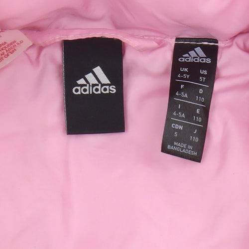 Adidas Girls Pink Puffer Jacket 4-5 Years Hooded Lined