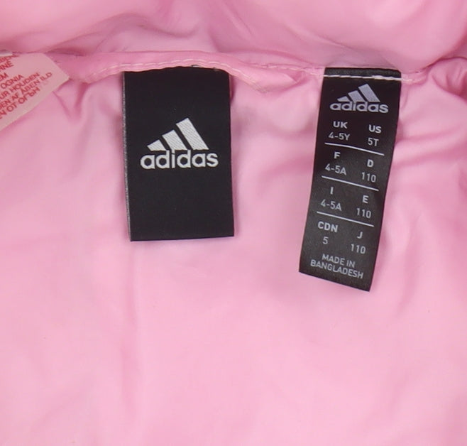 Adidas Girls Pink Puffer Jacket 4-5 Years Hooded Lined