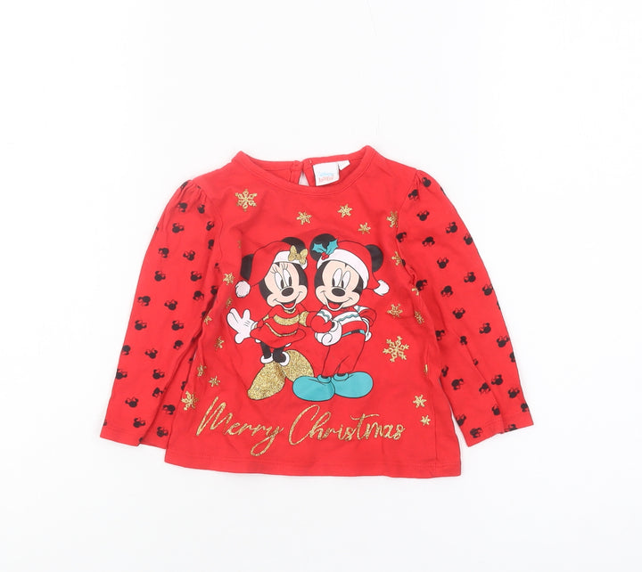 Disney Unisex Baby Red Christmas T-Shirt 9-12 Months