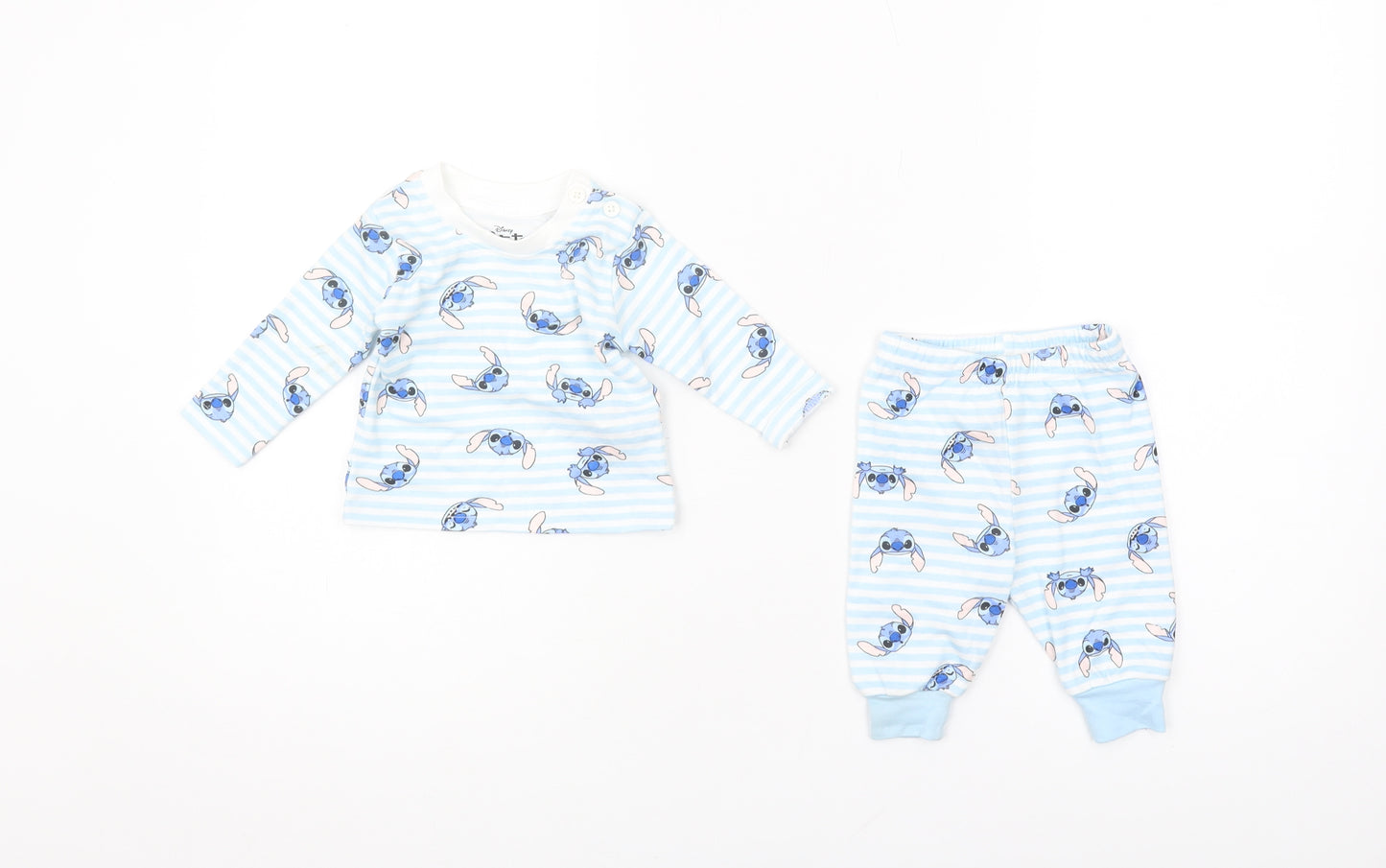 Primark Lilo Stitch Pyjama Set 0-3 Months, Blue Striped – Preworn