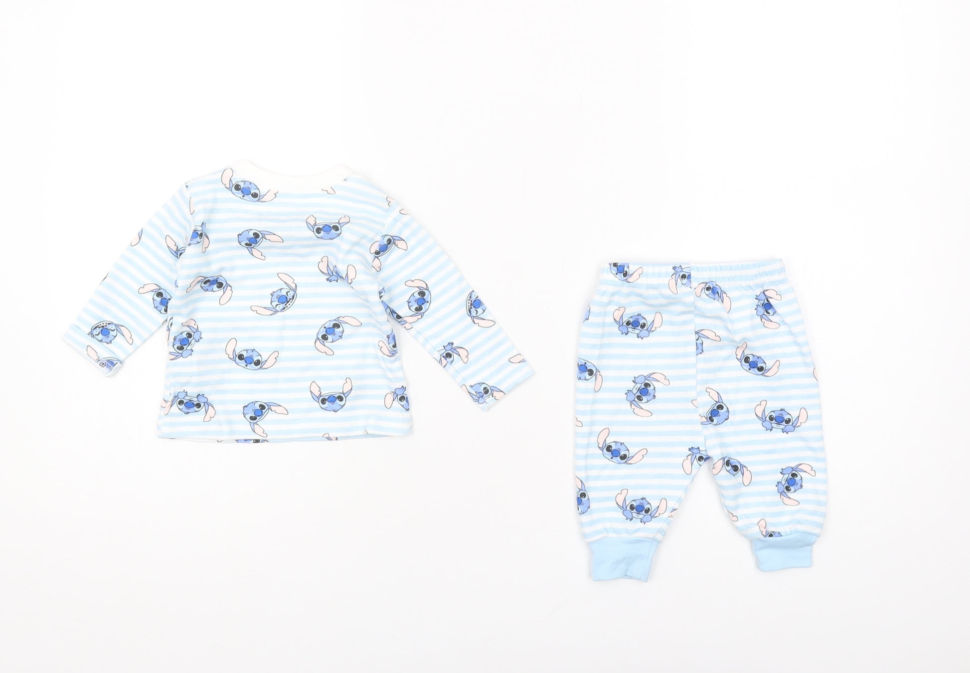 Primark Lilo Stitch Pyjama Set 0-3 Months, Blue Striped – Preworn