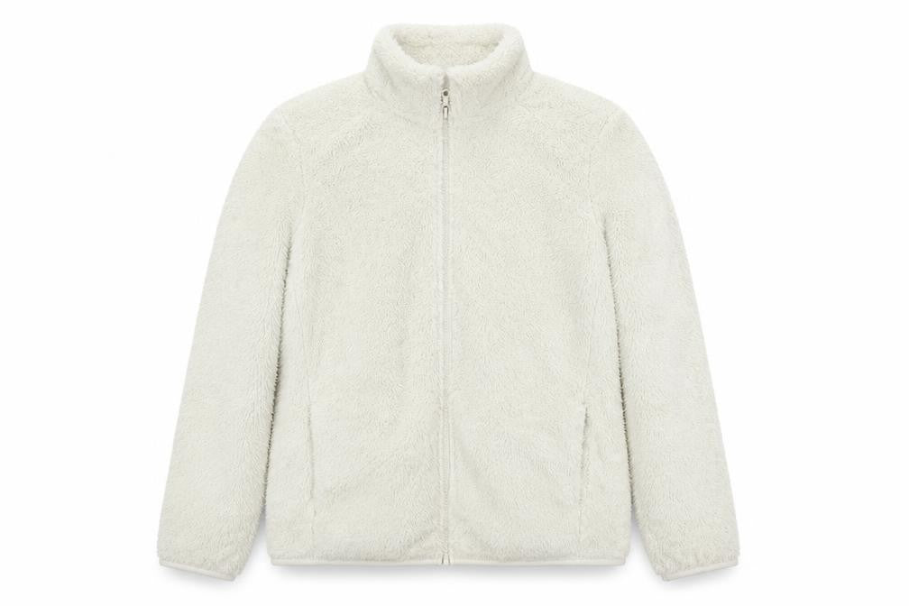 Front view of Uniqlo Women’s White Fleece Jacket, size UK 8