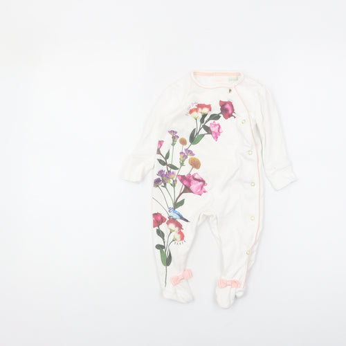 Ted Baker White Floral Babygrow 3-6 Months with Bow Accent