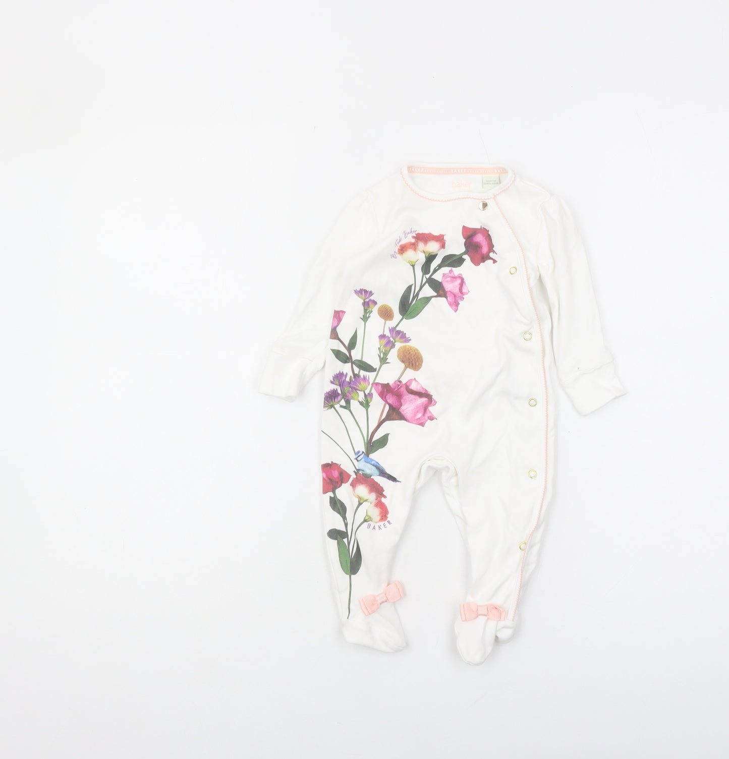 Ted Baker White Floral Babygrow 3-6 Months with Bow Accent