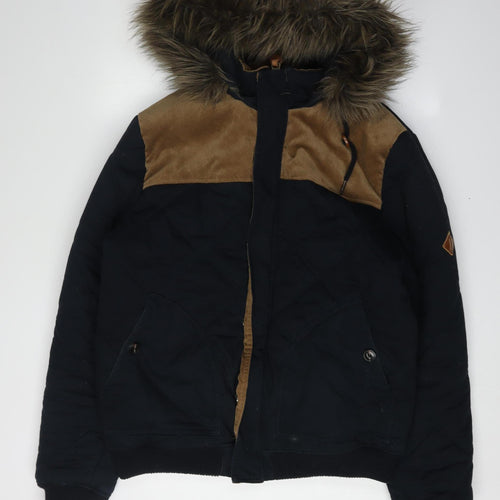 Rivington Men's Black Brown Hooded Puffer Jacket L