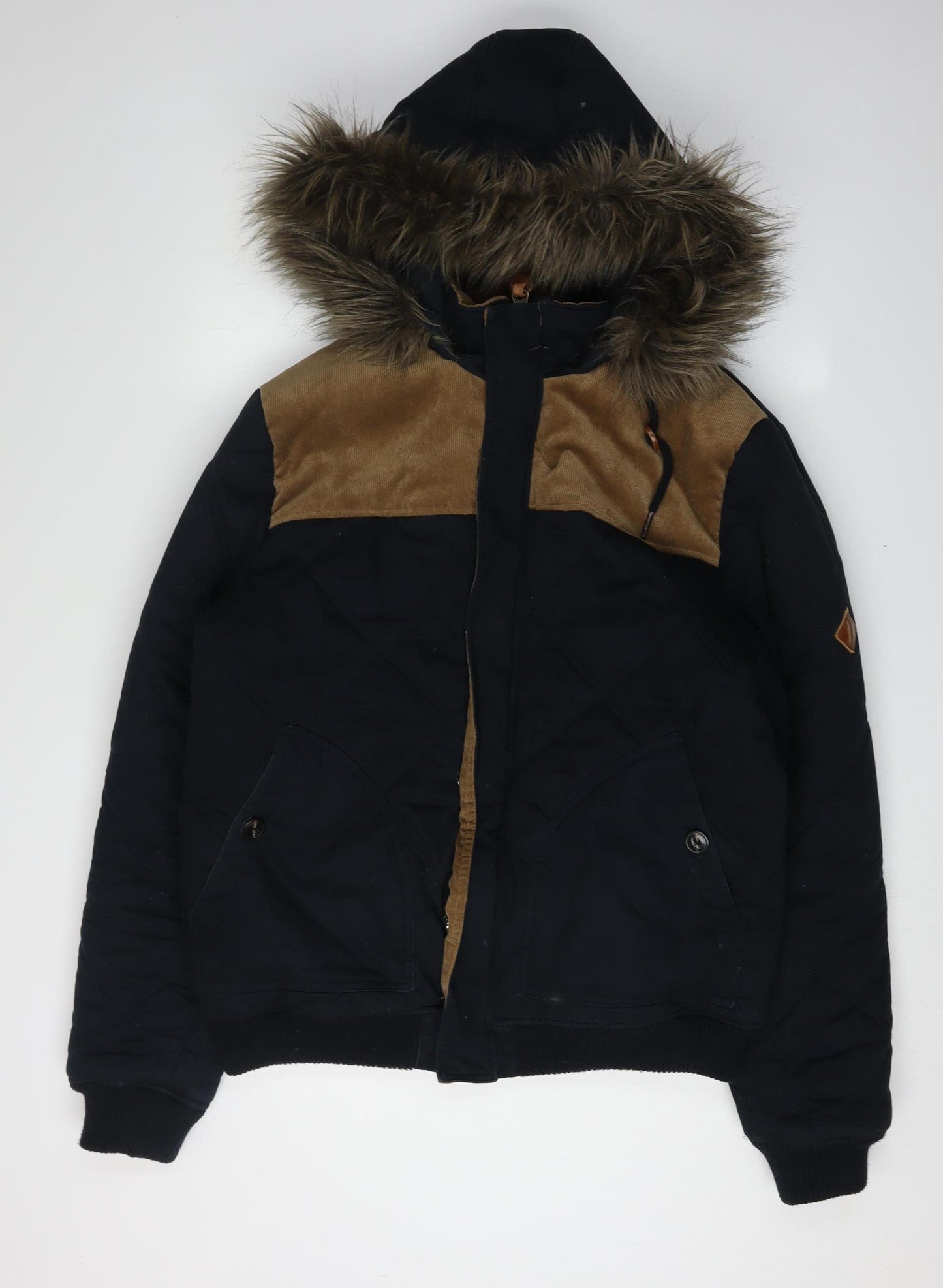 Rivington Men's Black Brown Hooded Puffer Jacket L