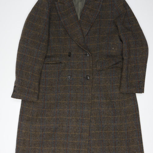 Uniqlo Women's Brown Check Wool Overcoat 2XL