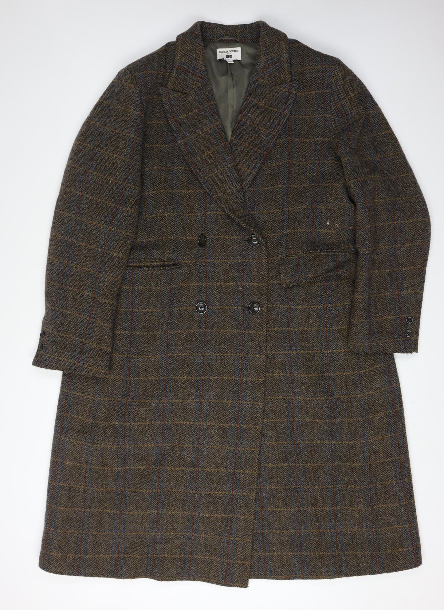 Uniqlo Women's Brown Check Wool Overcoat 2XL