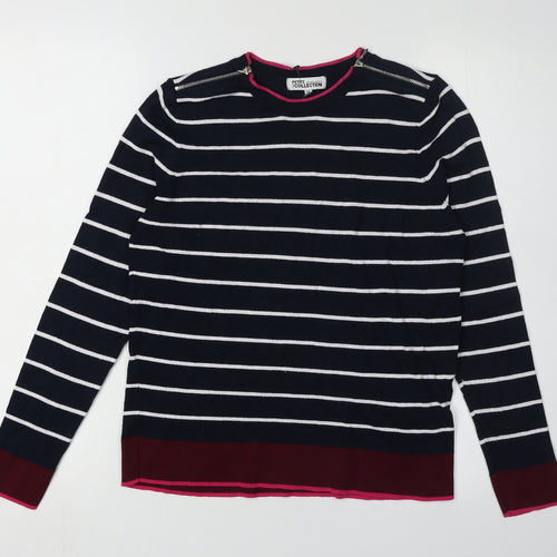 Debenhams Women's Black Striped Crew Neck Jumper Size 12