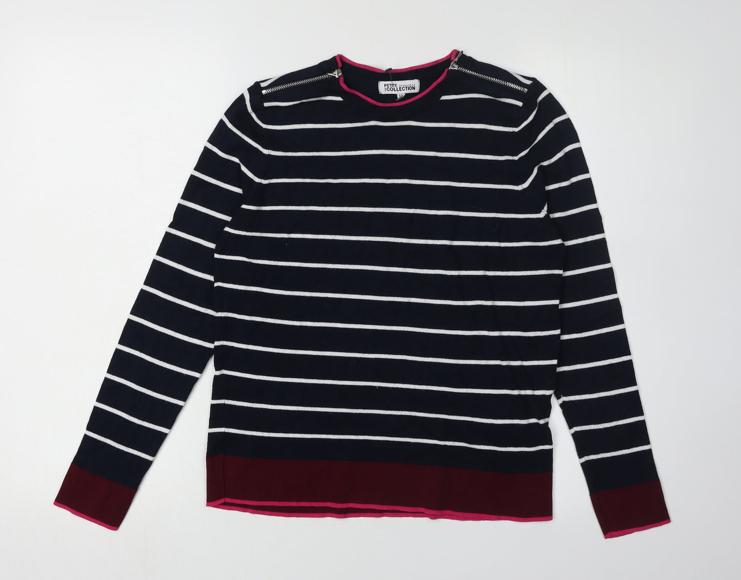 Debenhams Women's Black Striped Crew Neck Jumper Size 12