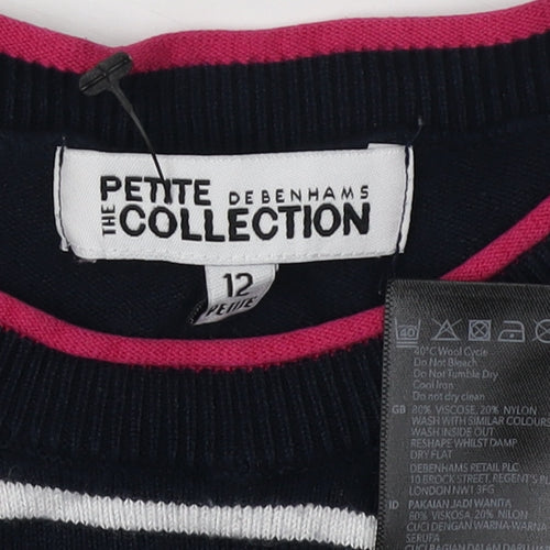 Debenhams Women's Black Striped Crew Neck Jumper Size 12