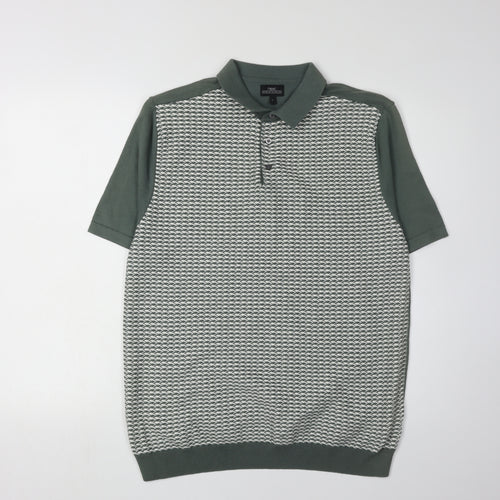 Next Men's Green Geometric Polo L Short Sleeve