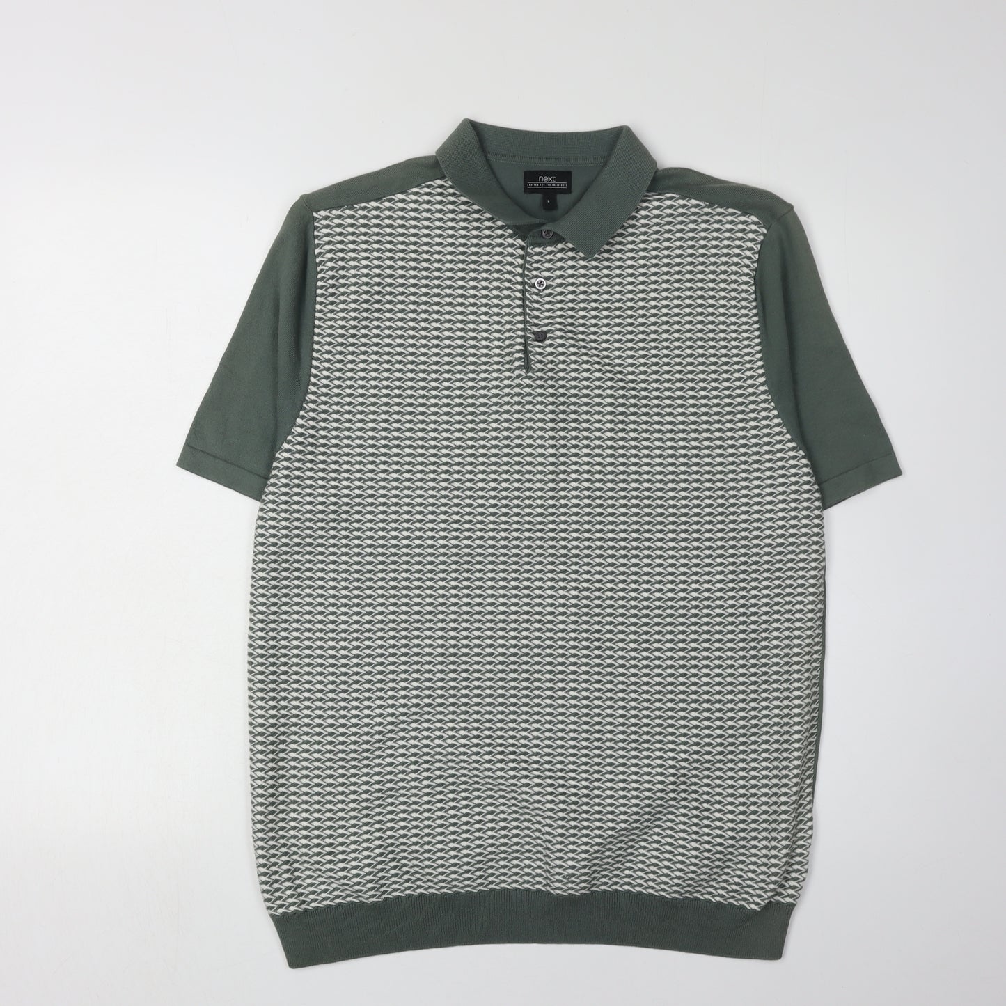 Next Men's Green Geometric Polo L Short Sleeve