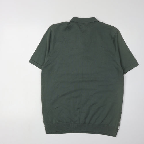 Next Men's Green Geometric Polo L Short Sleeve