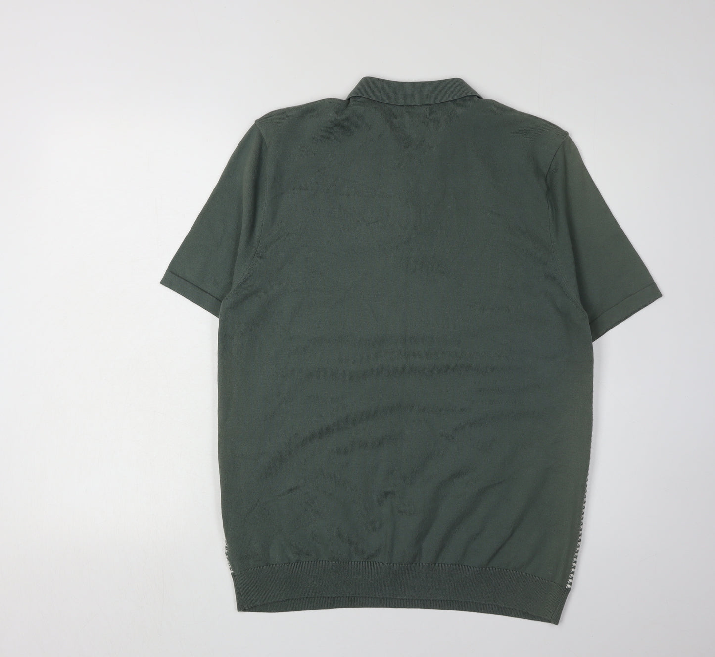Next Men's Green Geometric Polo L Short Sleeve