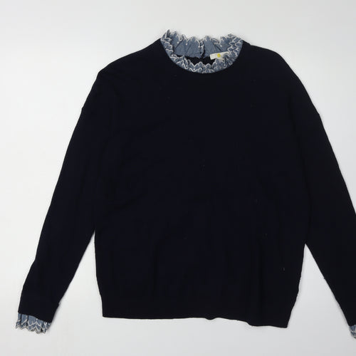 Boden Women's Black Crew Neck Jumper, Size 12, Button Details