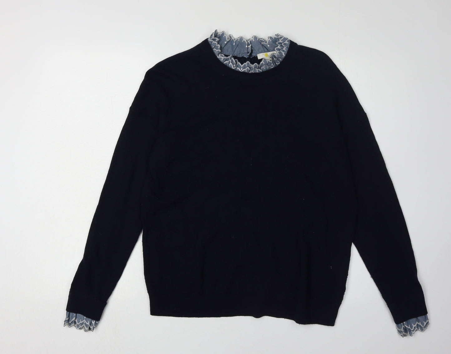 Boden Women's Black Crew Neck Jumper, Size 12, Button Details