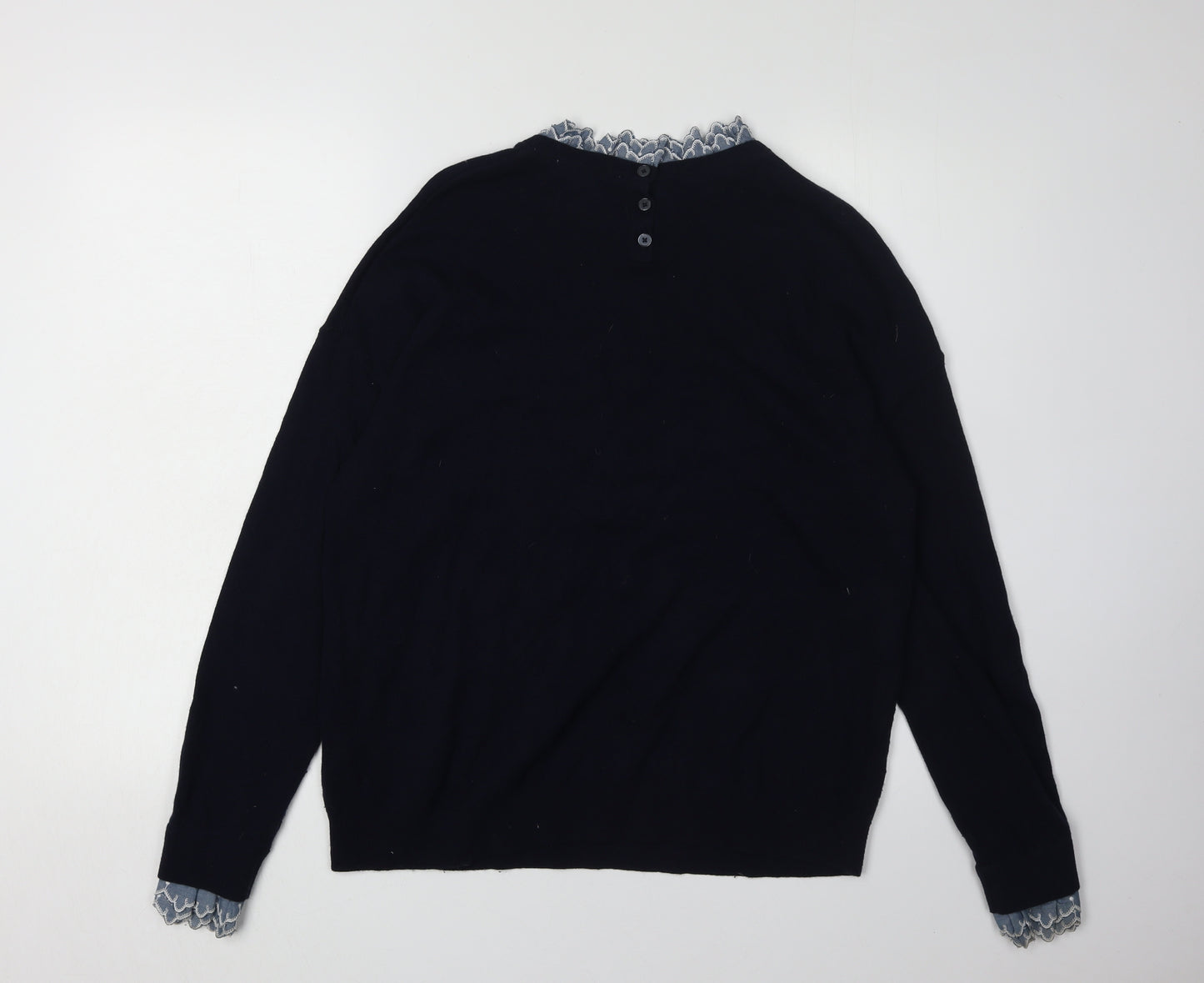 Boden Women's Black Crew Neck Jumper, Size 12, Button Details