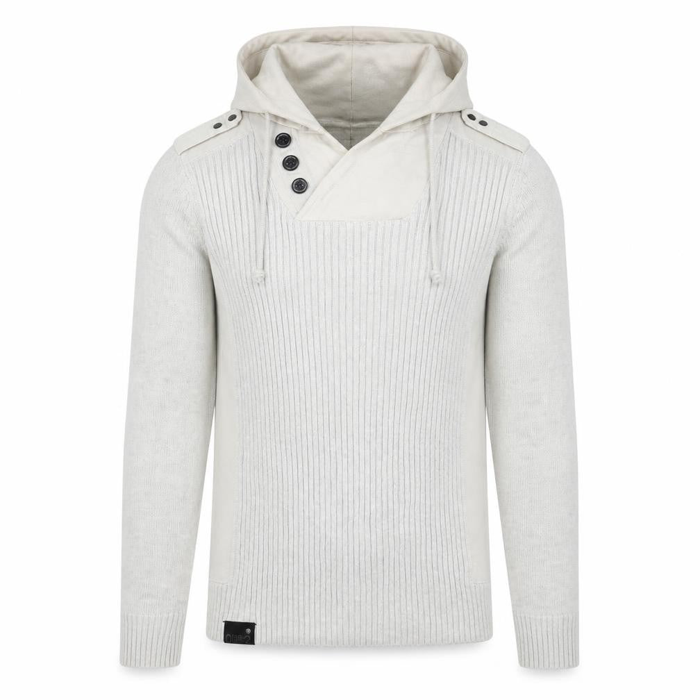 Front view of Next Men's Grey Cotton Pullover Hoodie, S, Button Accent