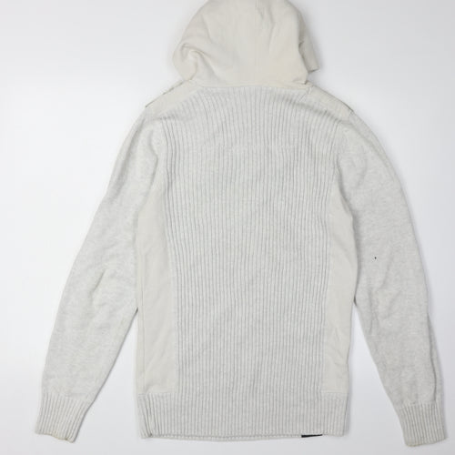 Next Men's Grey Cotton Pullover Hoodie, S, Button Accent