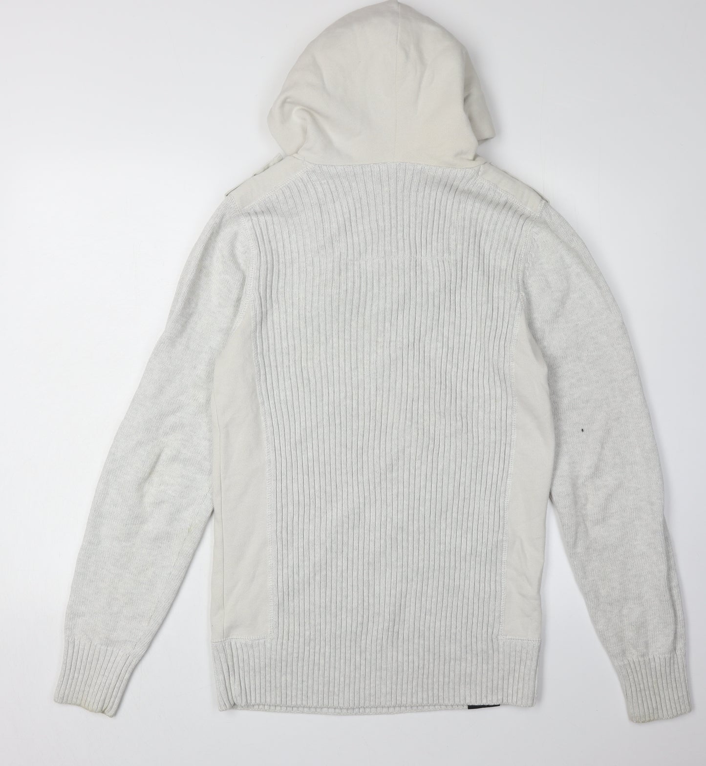 Next Men's Grey Cotton Pullover Hoodie, S, Button Accent
