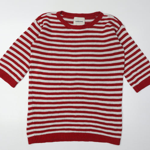 Lands' End Women's Red Striped Pullover Jumper M