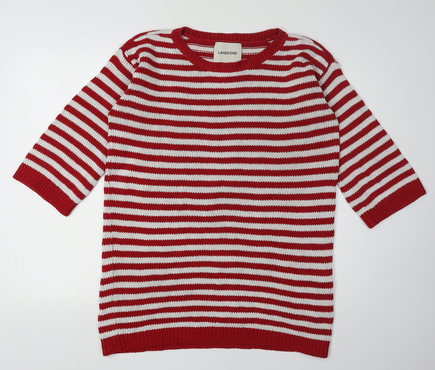 Lands' End Women's Red Striped Pullover Jumper M