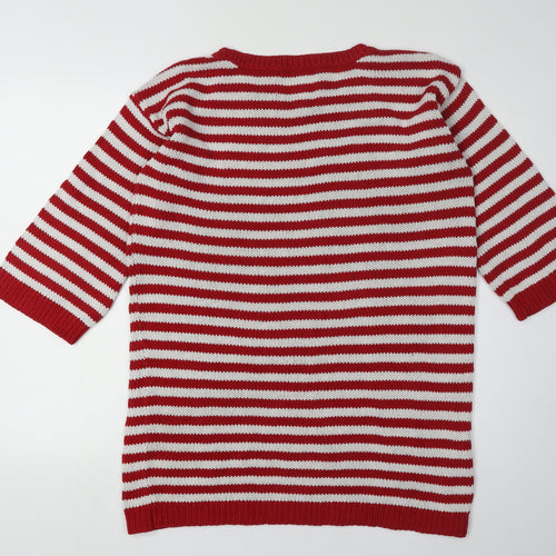 Lands' End Women's Red Striped Pullover Jumper M
