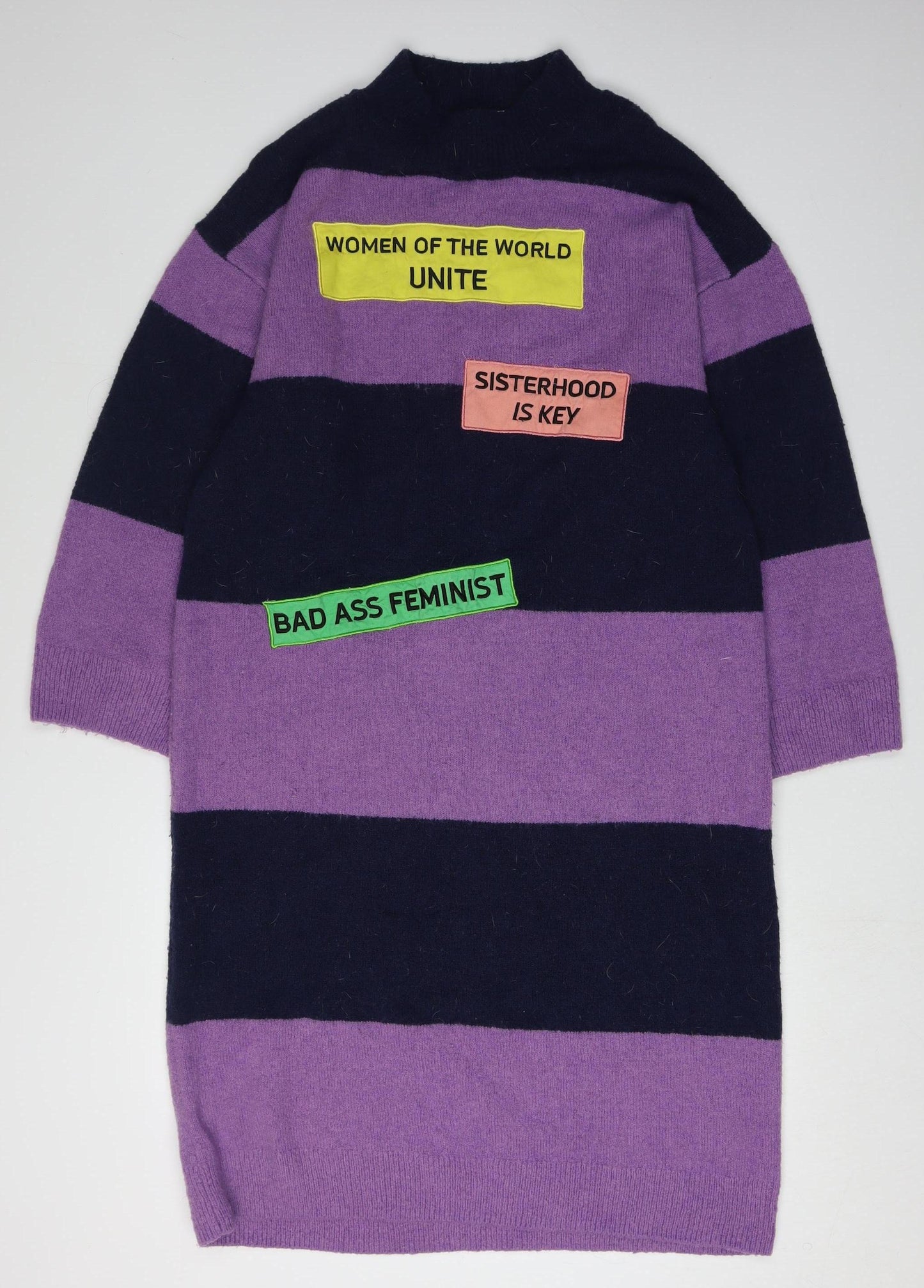 Monki Women's Purple Striped Jumper Dress S