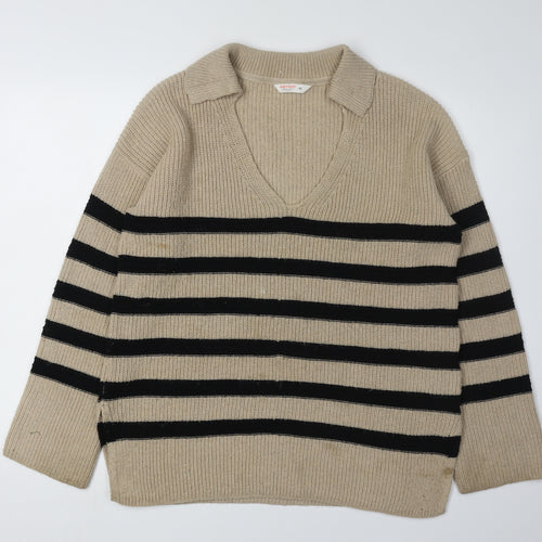 John Lewis & Partners Women's Beige Striped Pullover Jumper